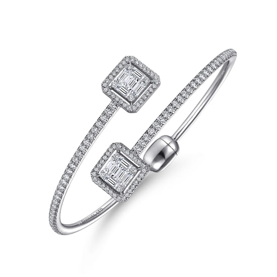 18K White Gold Bypass Bangle with Baguette and Round Diamonds angle 2