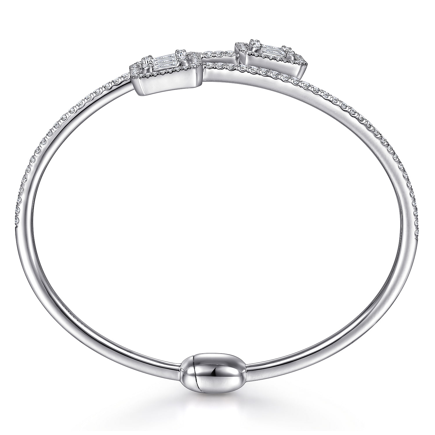 18K White Gold Bypass Bangle with Baguette and Round Diamonds