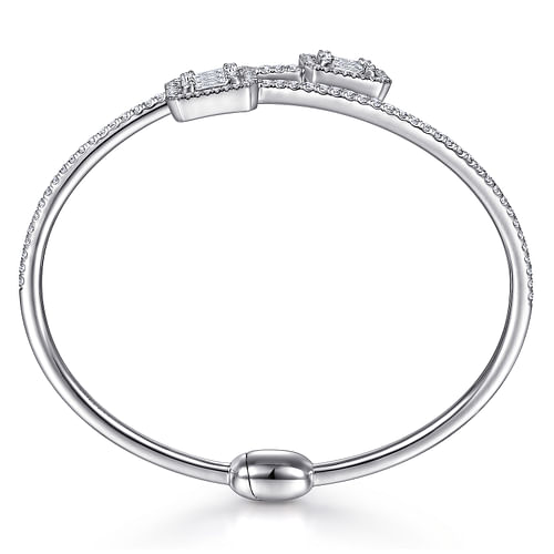 18K White Gold Bypass Bangle with Baguette and Round Diamonds
