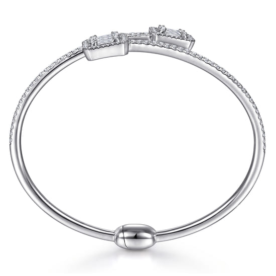 18K White Gold Bypass Bangle with Baguette and Round Diamonds angle 3
