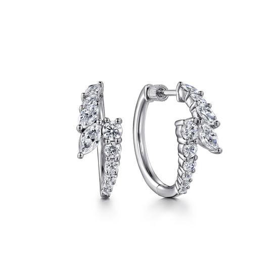 Gabriel - 18K White Gold Bypass Diamond Hoop Earrings