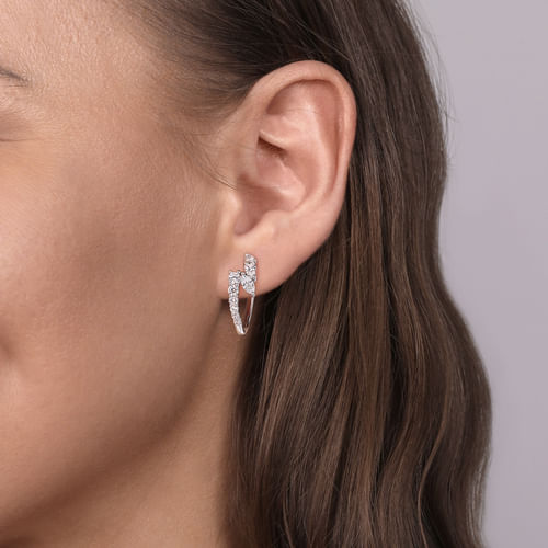 18K White Gold Bypass Diamond Hoop Earrings