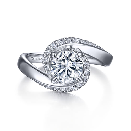 18K White Gold Bypass Round Diamond Engagement Ring