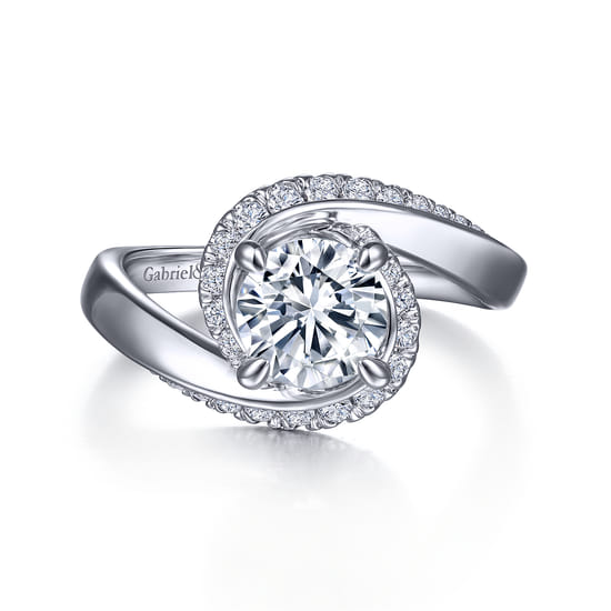 18K White Gold Bypass Round Diamond Engagement Ring