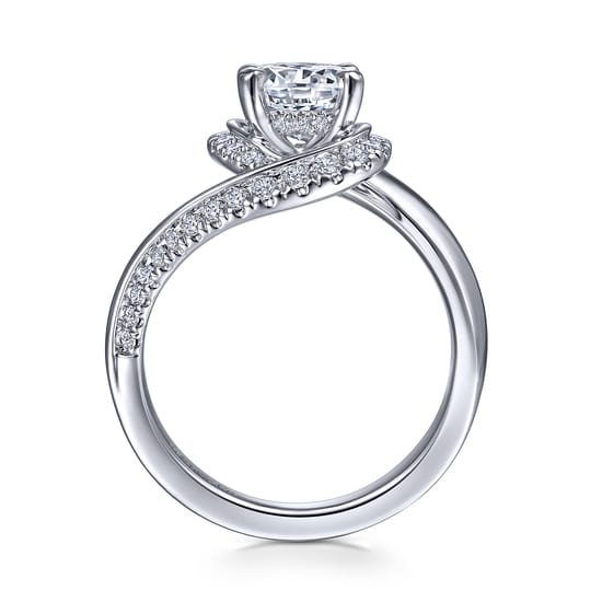 18K White Gold Bypass Round Diamond Engagement Ring angle 2