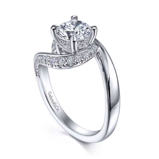 18K White Gold Bypass Round Diamond Engagement Ring angle 3