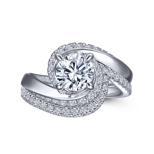 18K White Gold Bypass Round Diamond Engagement Ring