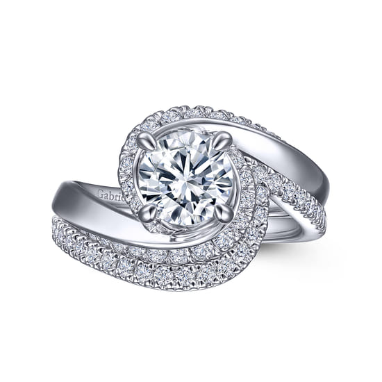 18K White Gold Bypass Round Diamond Engagement Ring angle 4
