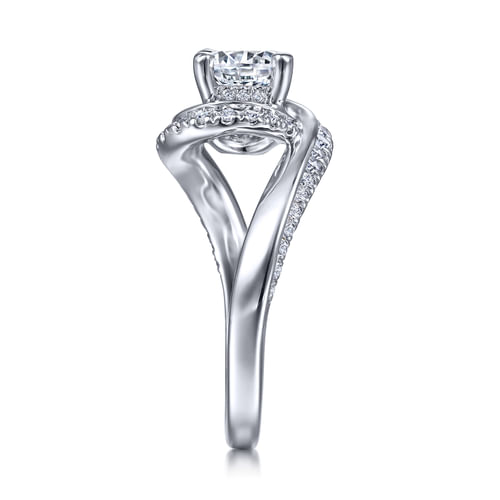 18K White Gold Bypass Round Diamond Engagement Ring