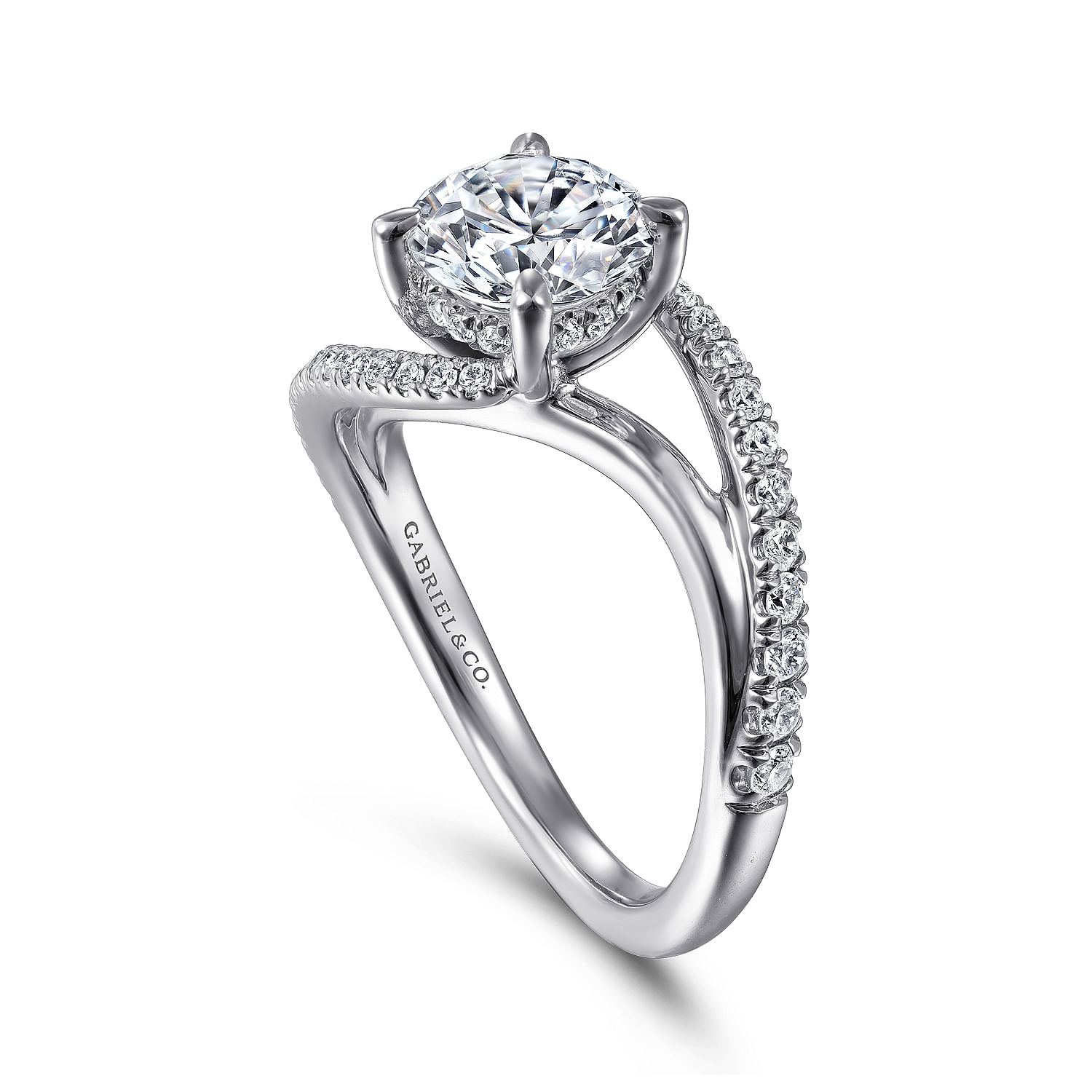 18K White Gold Bypass Round Diamond Engagement Ring