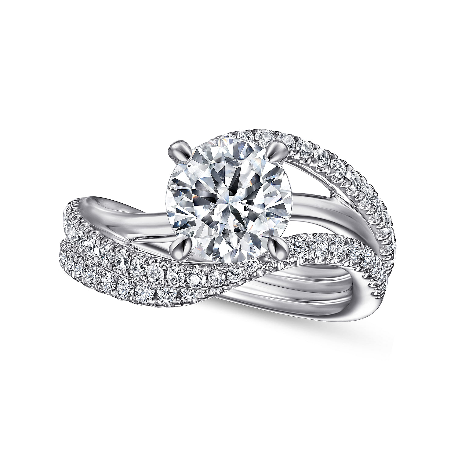 18K White Gold Bypass Round Diamond Engagement Ring