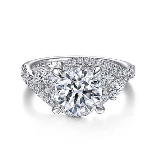 18K White Gold Bypass Round Diamond Engagement Ring