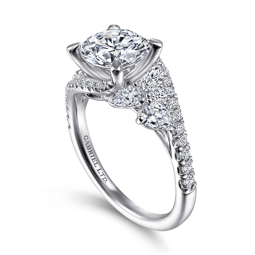 18K White Gold Bypass Round Diamond Engagement Ring