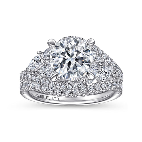 18K White Gold Bypass Round Diamond Engagement Ring