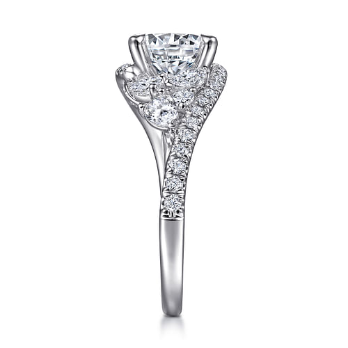 18K White Gold Bypass Round Diamond Engagement Ring