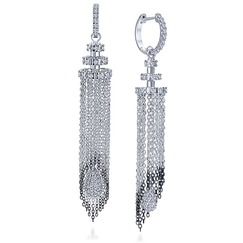 18K White Gold Cascading Chain Diamond Statement Earrings