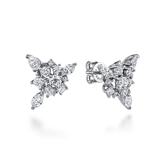 Gabriel - 18K White Gold Cluster Diamond Stud Earrings