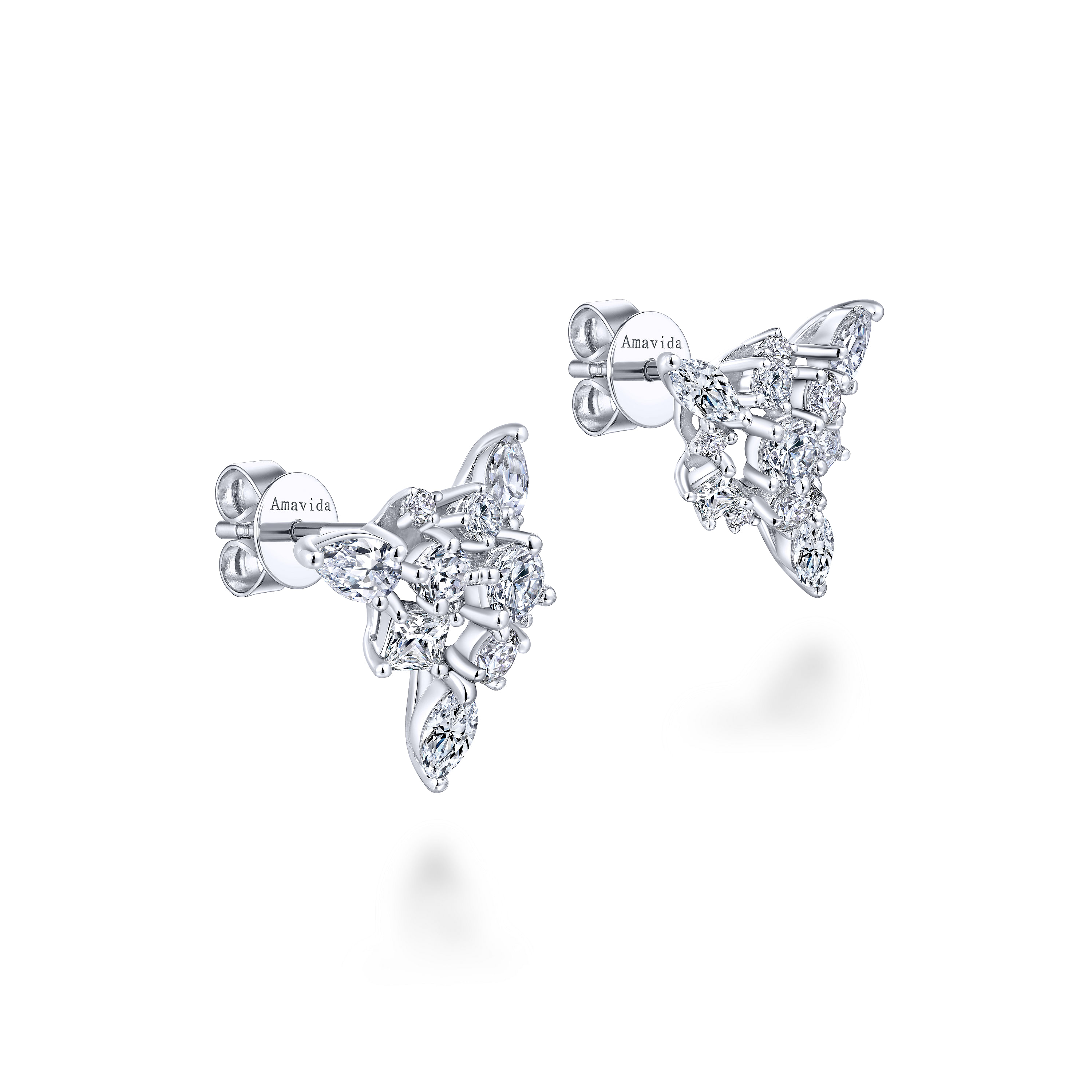 18K White Gold Cluster Diamond Stud Earrings