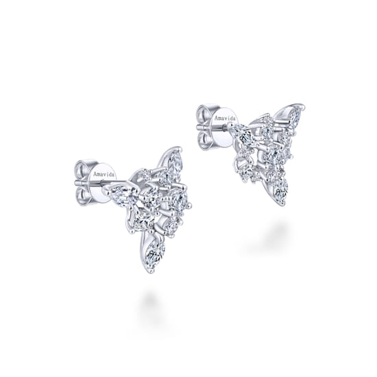 18K White Gold Cluster Diamond Stud Earrings angle 2