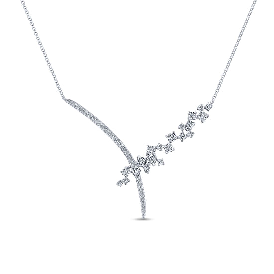 Gabriel - 18K White Gold Criss Crossing Diamond Cluster Lariat Necklace