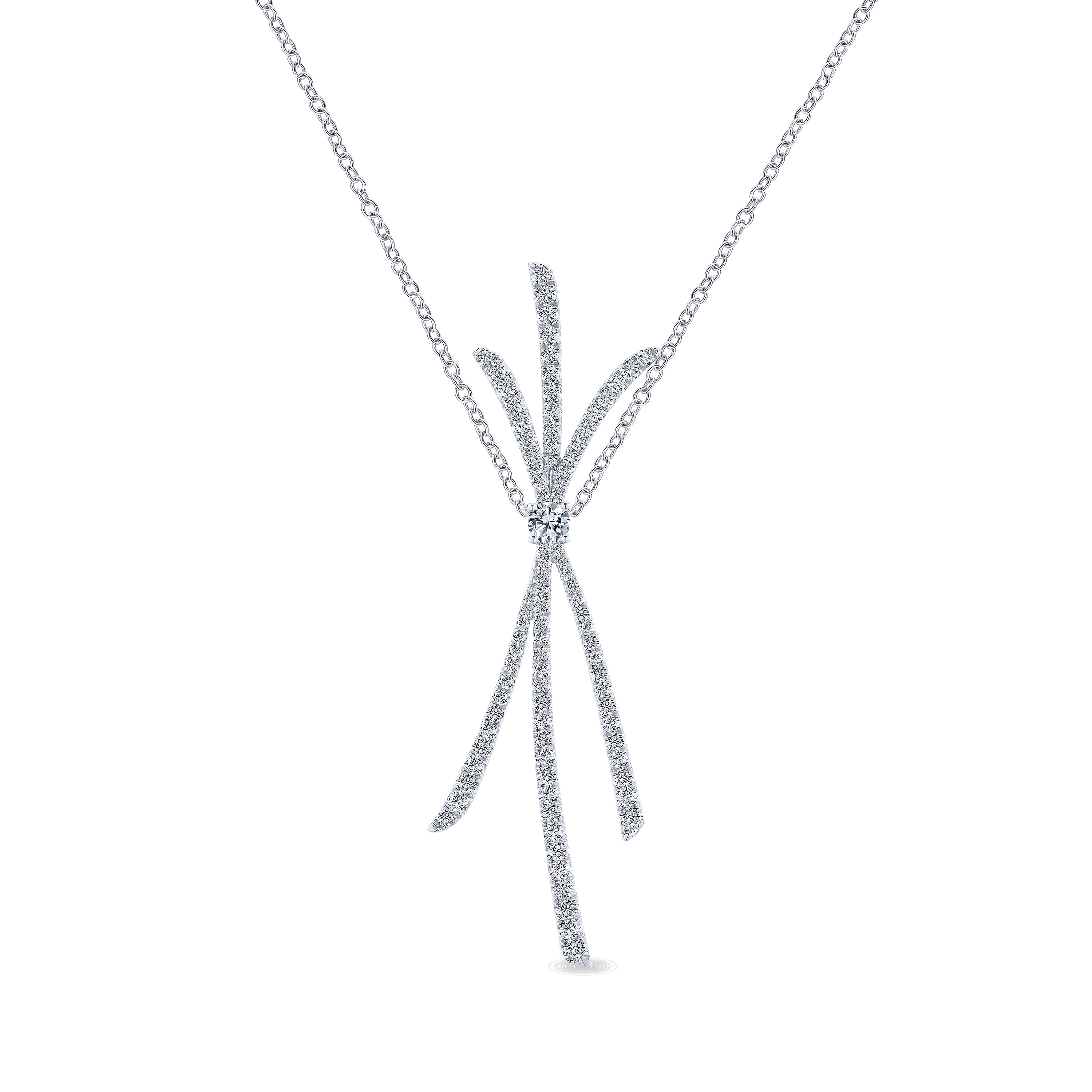 Gabriel - 18K White Gold Criss Crossing Diamond Pendant Necklace