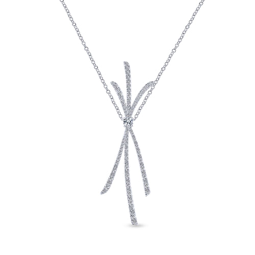 18K White Gold Criss Crossing Diamond Pendant Necklace