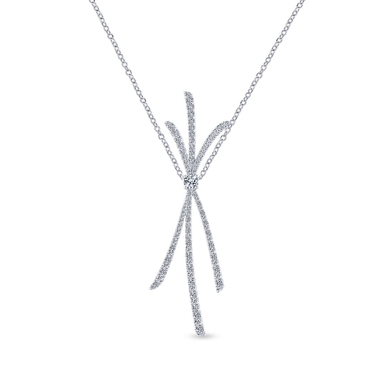 Gabriel - 18K White Gold Criss Crossing Diamond Pendant Necklace