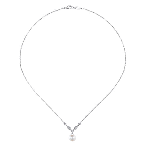 18K White Gold Cultured Pearl and Diamond Accent Necklace