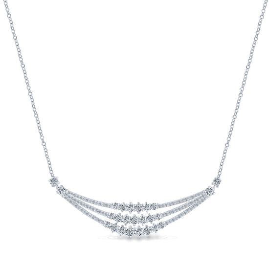 Gabriel - 18K White Gold Curved Triple Diamond Bar Necklace