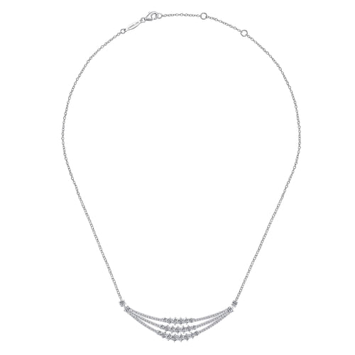 18K White Gold Curved Triple Diamond Bar Necklace