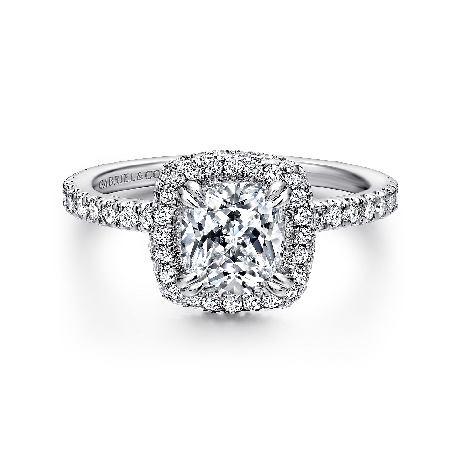 Gabriel - 18K White Gold Cushion Cut Diamond Engagement Ring