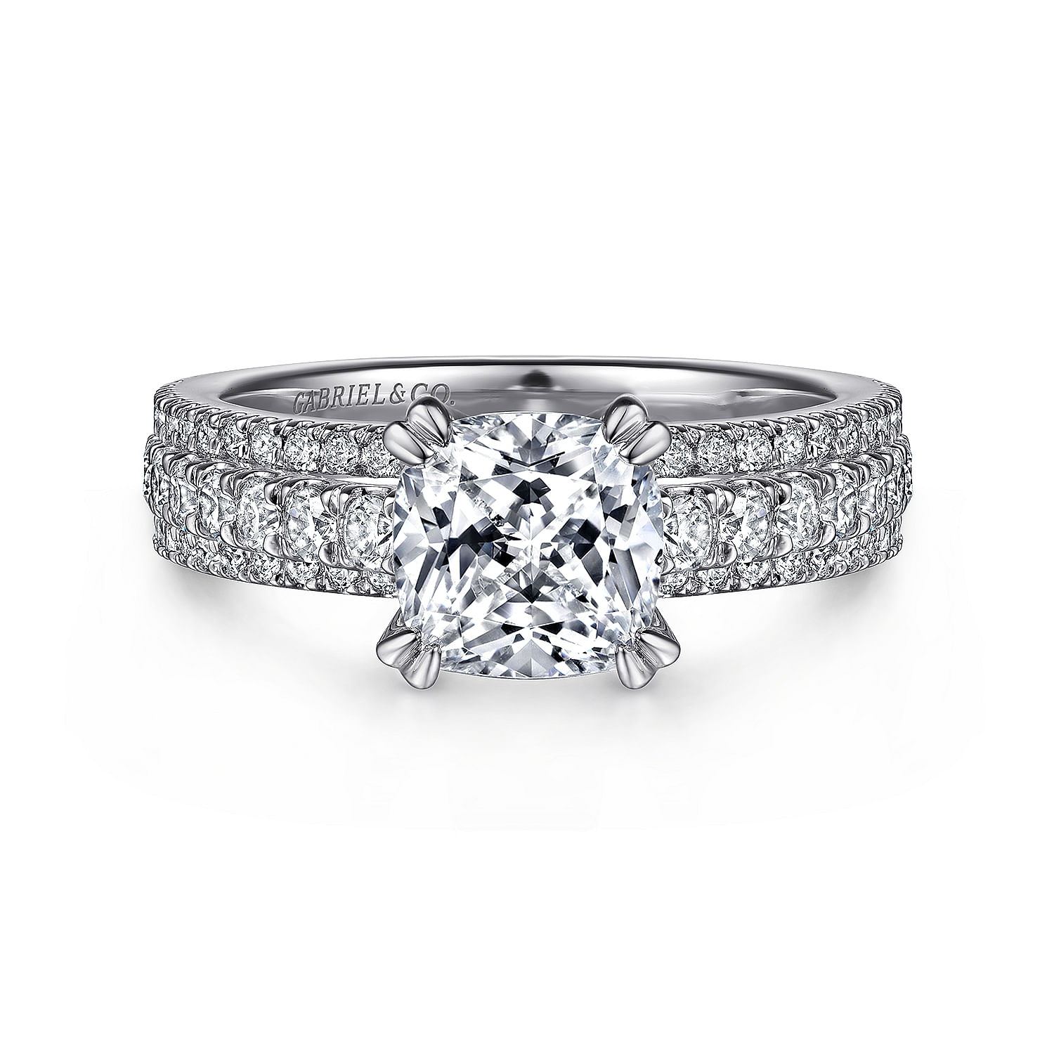 Gabriel - 18K White Gold Cushion Cut Diamond Engagement Ring