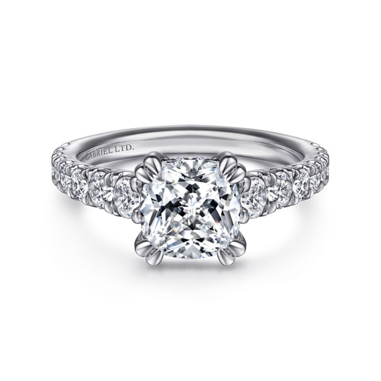 Gabriel - 18K White Gold Cushion Cut Diamond Engagement Ring
