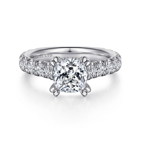 Gabriel - 18K White Gold Cushion Cut Diamond Engagement Ring