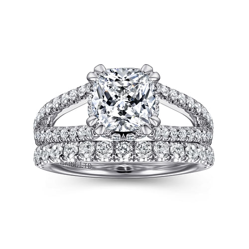 18K White Gold Cushion Cut Split Shank Diamond Engagement Ring