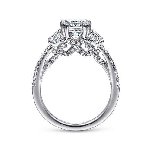 18K White Gold Cushion Cut Three Stone Diamond Engagement Ring