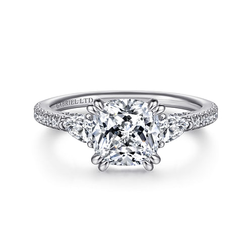 18K White Gold Cushion Cut Three Stone Diamond Engagement Ring