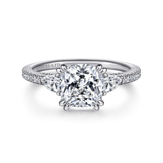 Gabriel - 18K White Gold Cushion Cut Three Stone Diamond Engagement Ring