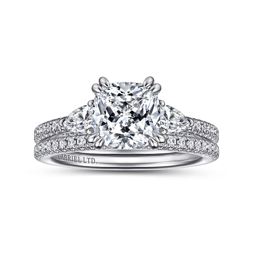 18K White Gold Cushion Cut Three Stone Diamond Engagement Ring