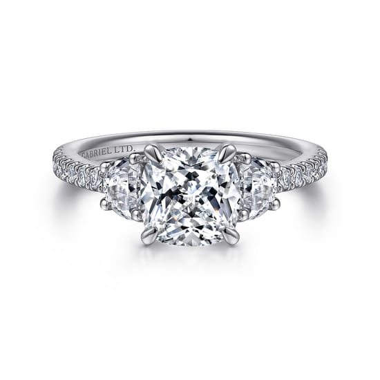 Gabriel - 18K White Gold Cushion Cut Three Stone Diamond Engagement Ring