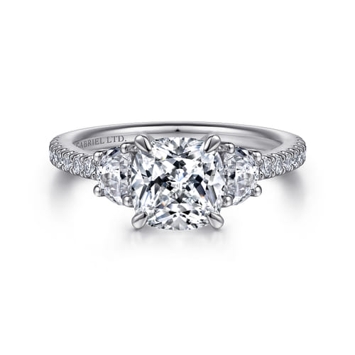 18K White Gold Cushion Cut Three Stone Diamond Engagement Ring 18K White Gold Cushion Cut Three Stone Diamond Engagement Ring