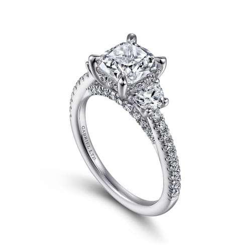 18K White Gold Cushion Cut Three Stone Diamond Engagement Ring 18K White Gold Cushion Cut Three Stone Diamond Engagement Ring
