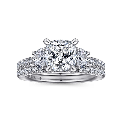 18K White Gold Cushion Cut Three Stone Diamond Engagement Ring 18K White Gold Cushion Cut Three Stone Diamond Engagement Ring