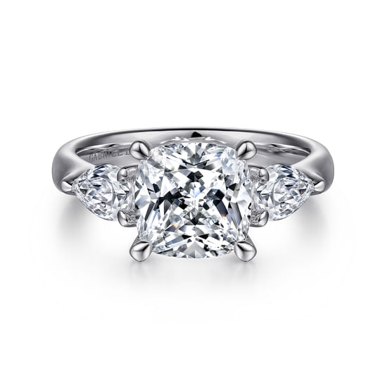 Gabriel - 18K White Gold Cushion Cut Three Stone Diamond Engagement Ring
