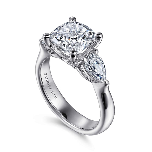 18K White Gold Cushion Cut Three Stone Diamond Engagement Ring
