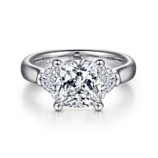 Gabriel - 18K White Gold Cushion Cut Three Stone Diamond Engagement Ring