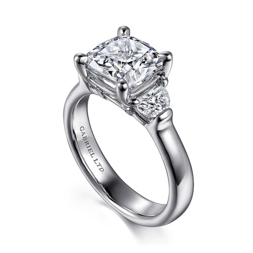 18K White Gold Cushion Cut Three Stone Diamond Engagement Ring