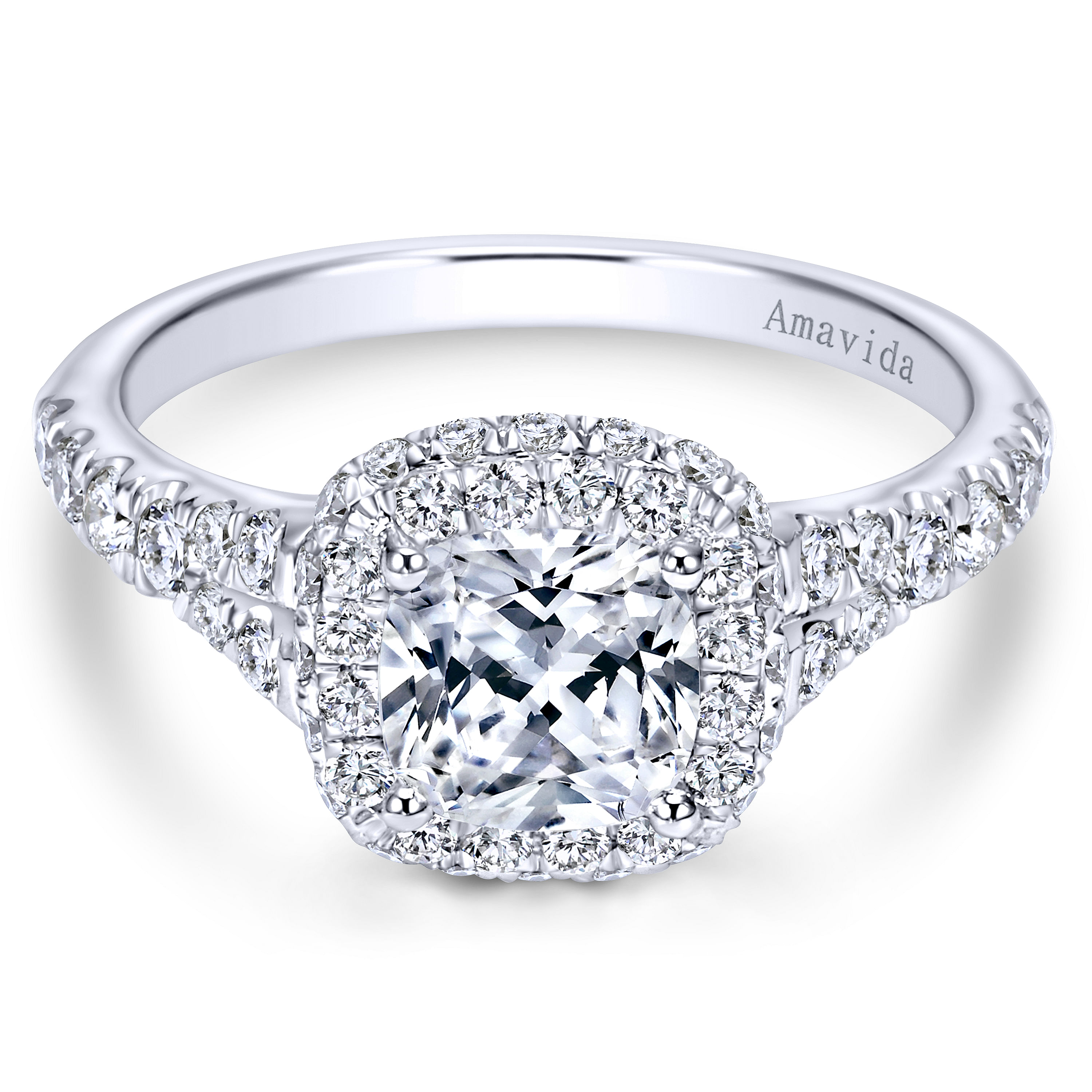 18K White Gold Cushion Double Halo Diamond Engagement Ring