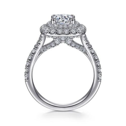 18K White Gold Cushion Double Halo Round Diamond Engagement Ring
