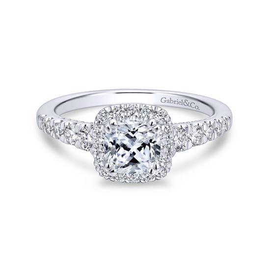 Gabriel - 18K White Gold Cushion Halo Diamond Engagement Ring